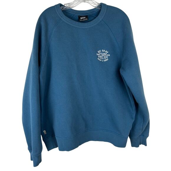 REI Mens Sweatshirt Size Large Trail Supplies Blue Crew Neck Outdoor - Picture 1 of 7